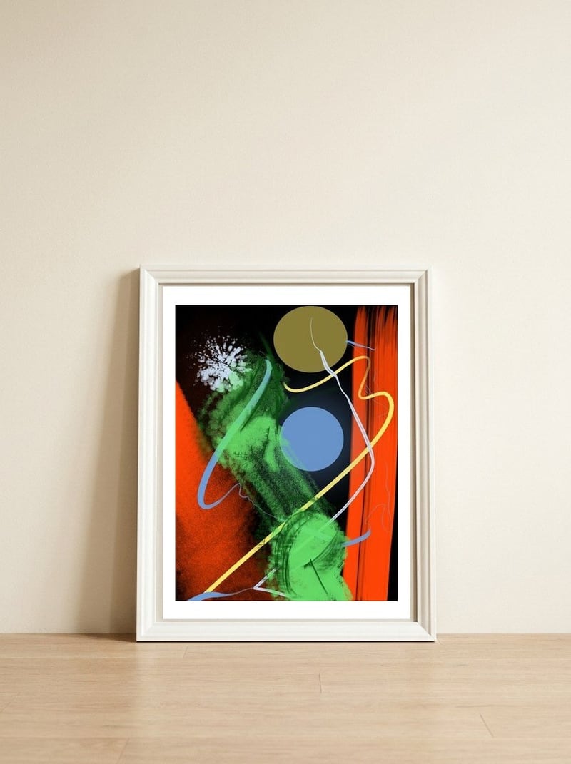 Cintilação — framed, leaning against the wall