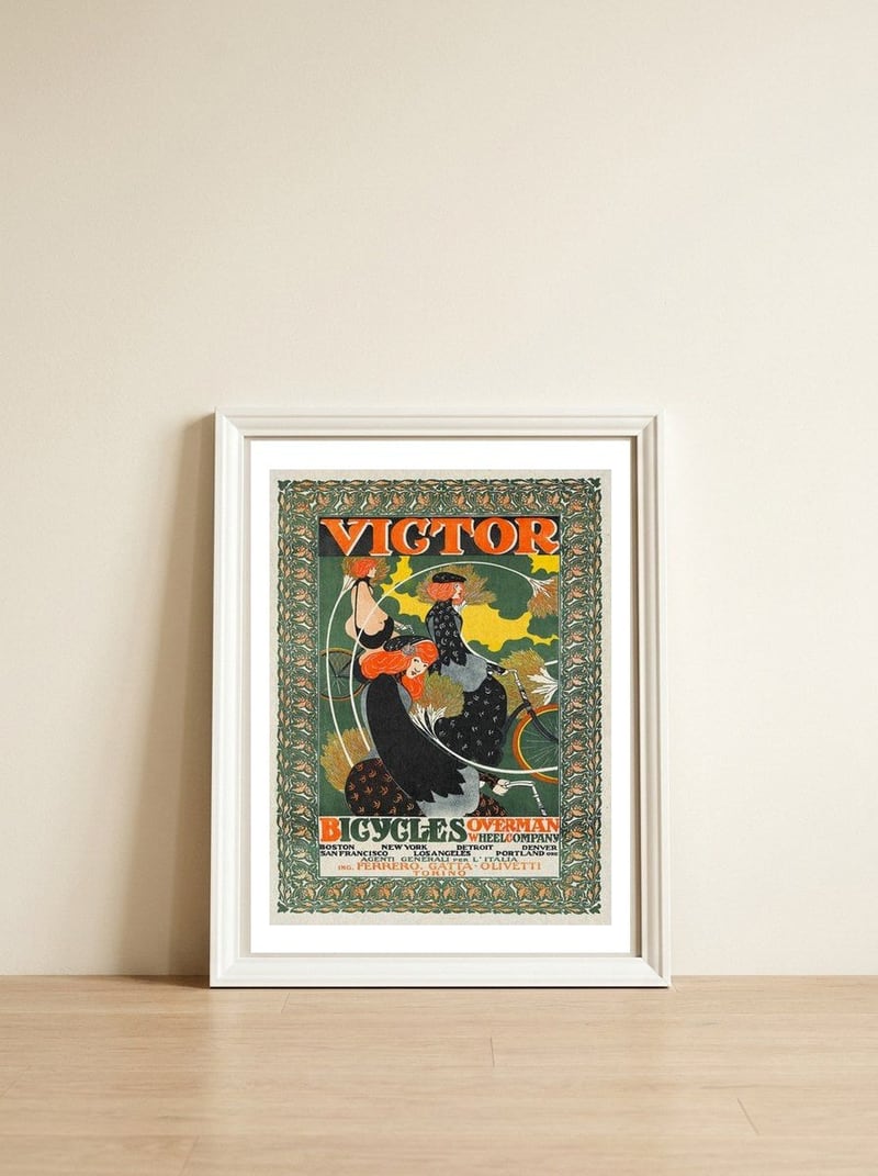 Victor Bicycles Advertisment — framed, leaning against the wall