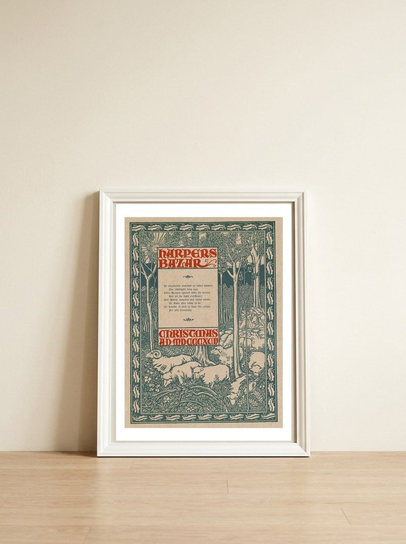 Harper's Bazar Christmas Advertisement — framed, leaning against the wall
