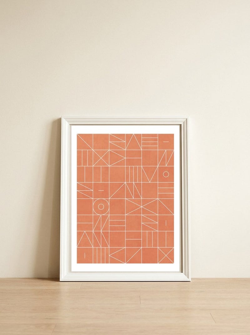 My Favorite Geometric Patterns No.5 - Coral — framed, leaning against the wall