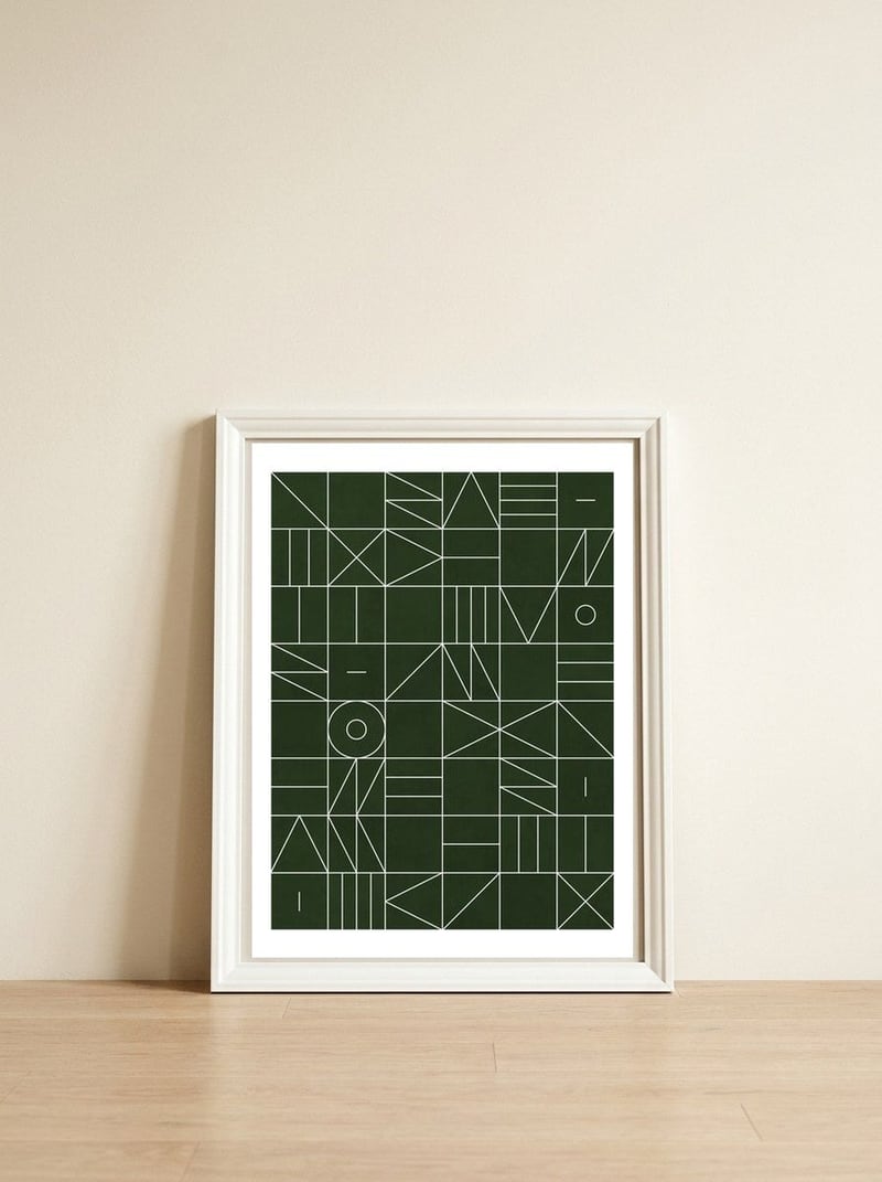 My Favorite Geometric Patterns No.6 - Deep Green — framed, leaning against the wall
