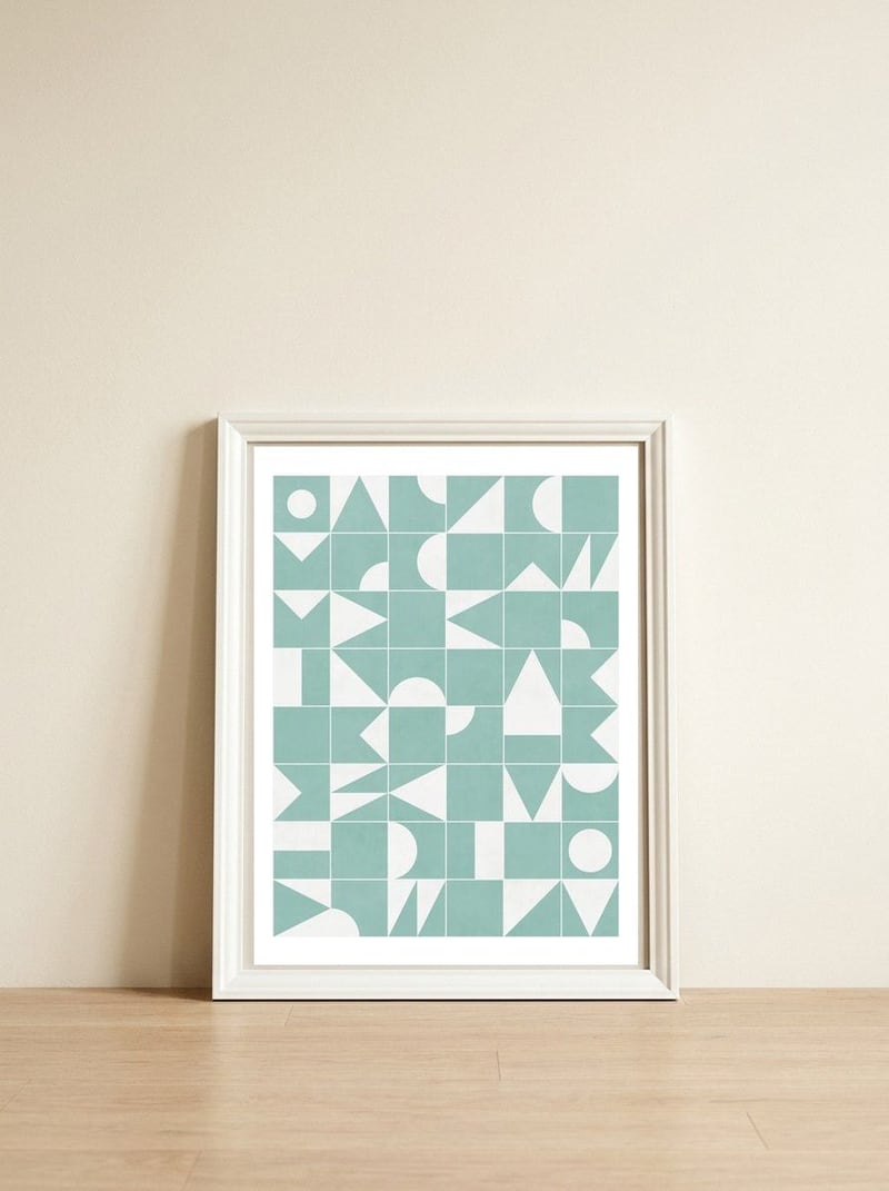 My Favorite Geometric Patterns No.16 - Light Blue — framed, leaning against the wall