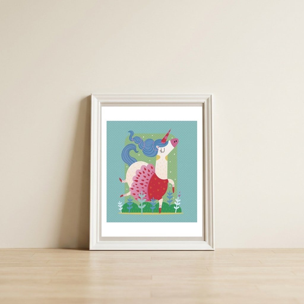 Unicorn Ballerina — framed, leaning against the wall