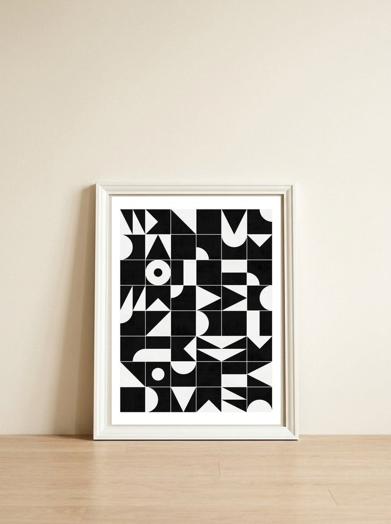 My Favorite Geometric Patterns No.18 - Black — framed, leaning against the wall