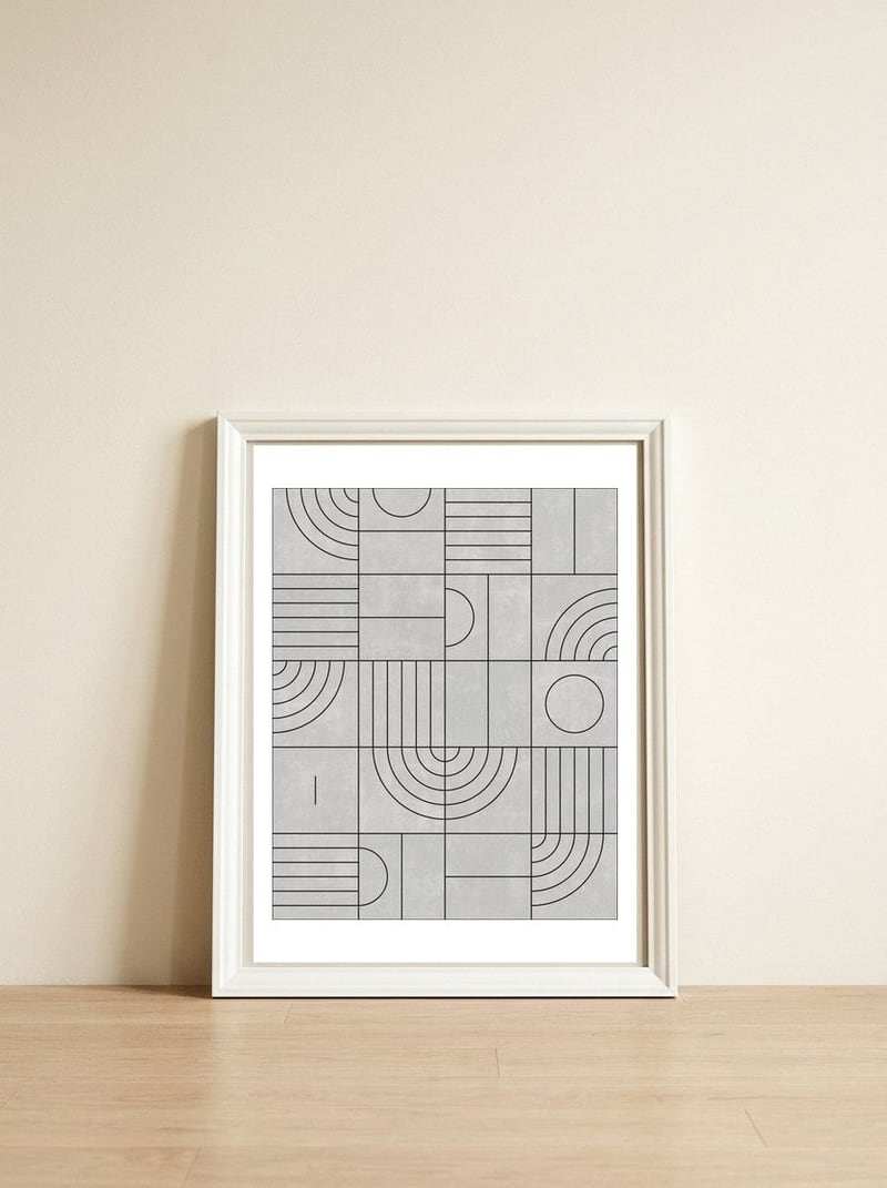 My Favorite Geometric Patterns No.21 - Grey — framed, leaning against the wall
