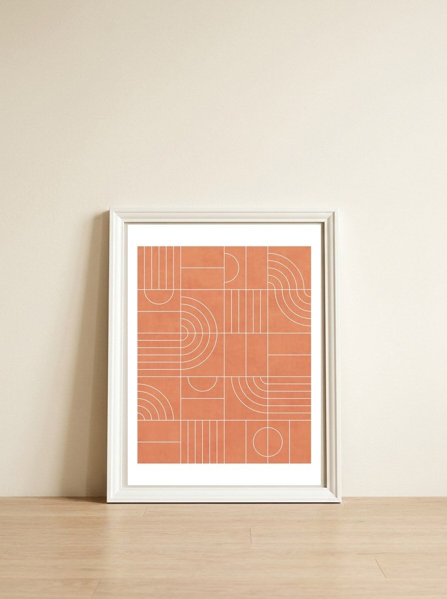 My Favorite Geometric Patterns No.23 - Coral — framed, leaning against the wall