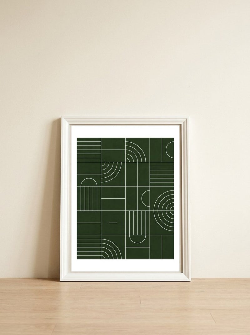 My Favorite Geometric Patterns No.24 - Deep Green — framed, leaning against the wall