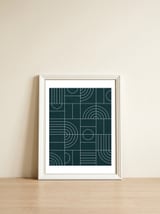 My Favorite Geometric Patterns No.26 - Green Tinted Navy Blue — framed, leaning against the wall thumbnail