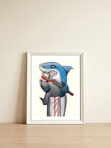 Great White Shark Brushing Teeth — framed, leaning against the wall thumbnail