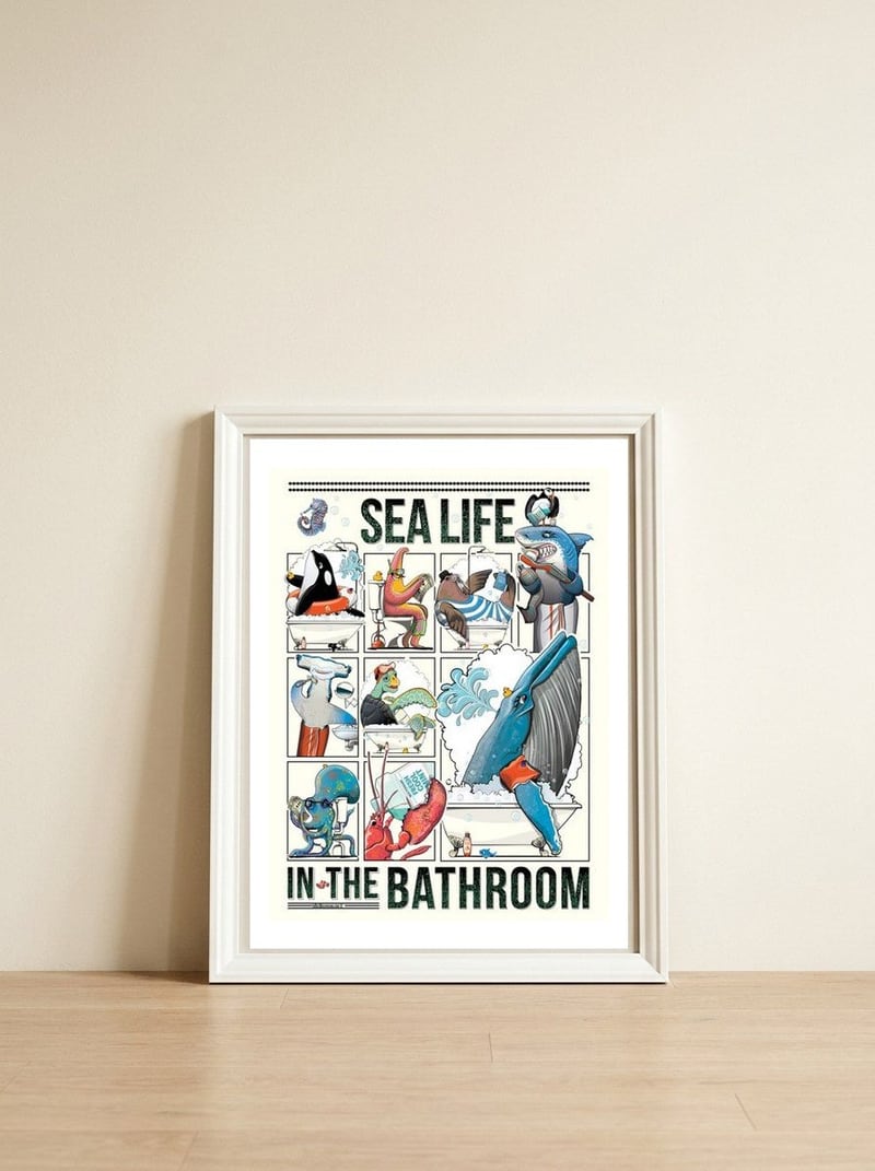 Sea Life in the Bathroom — framed, leaning against the wall