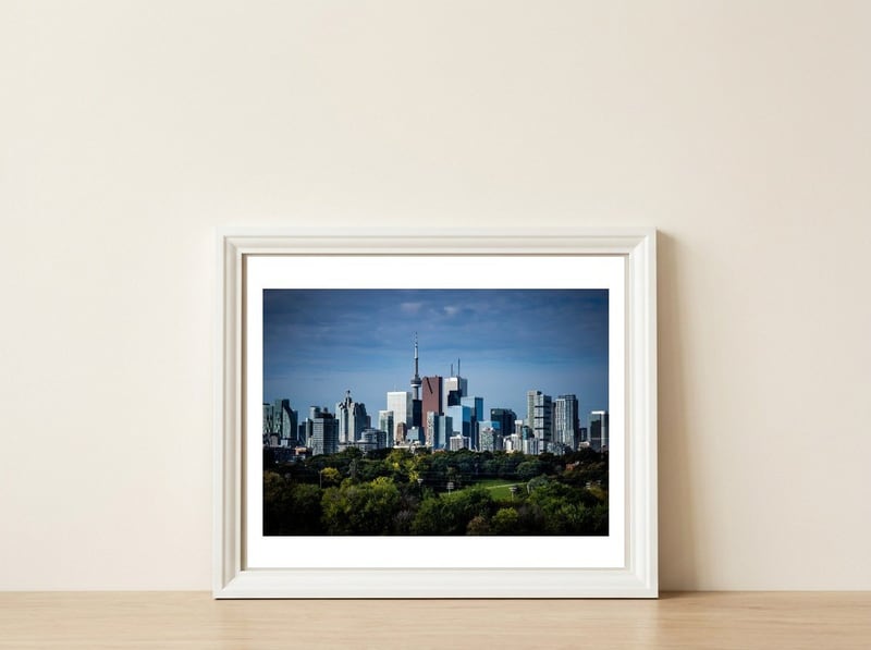 Toronto Skyline From Riverdale Park No 5 Color Version — framed, leaning against the wall
