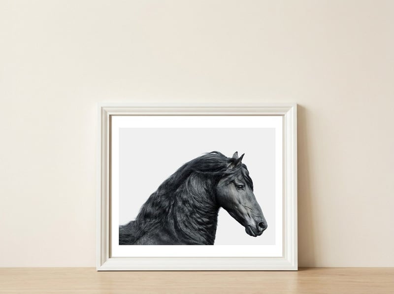 Friesian Horse — framed, leaning against the wall
