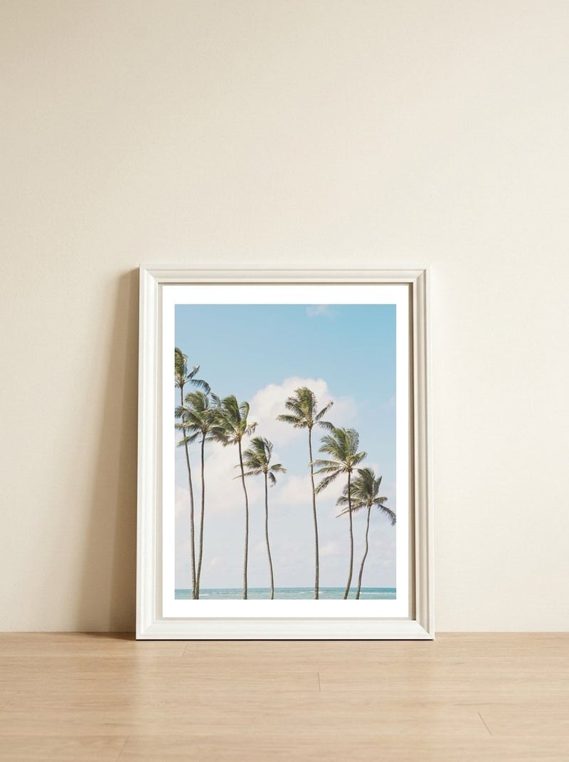 Tropical Palm Trees — framed, leaning against the wall