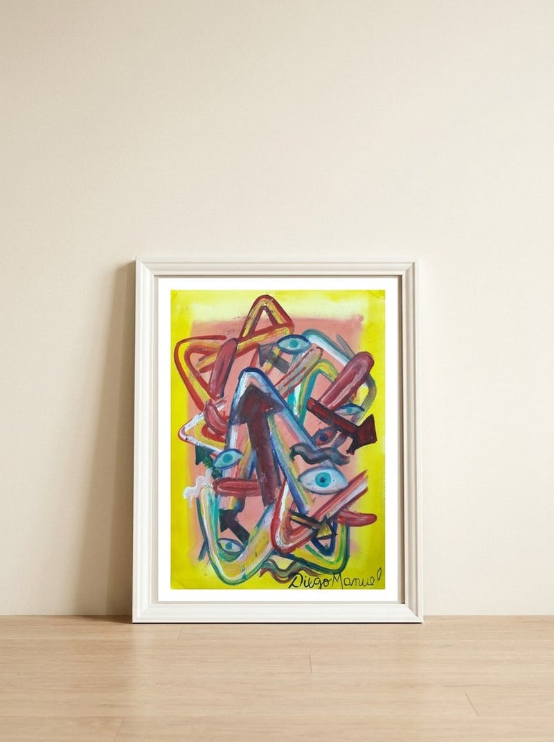 Formas Flechas Ojos Y Lenguas 3 — framed, leaning against the wall