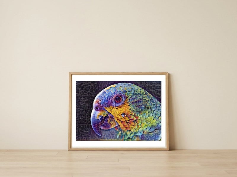 Parrot — framed, leaning against the wall