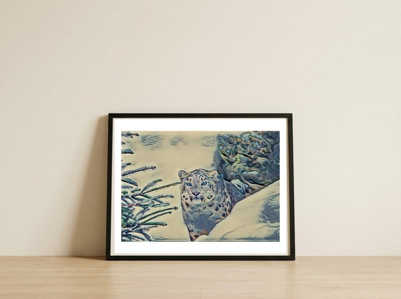 Snow Leopard — framed, leaning against the wall