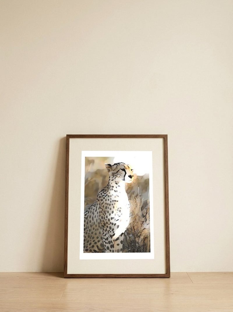 Guardian Cheetah — framed, leaning against the wall