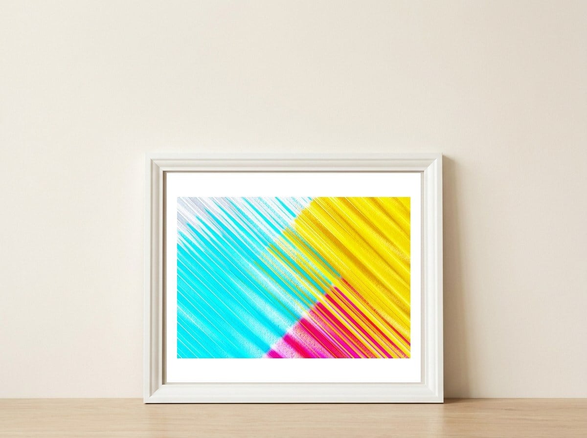CMY 1 — framed, leaning against the wall