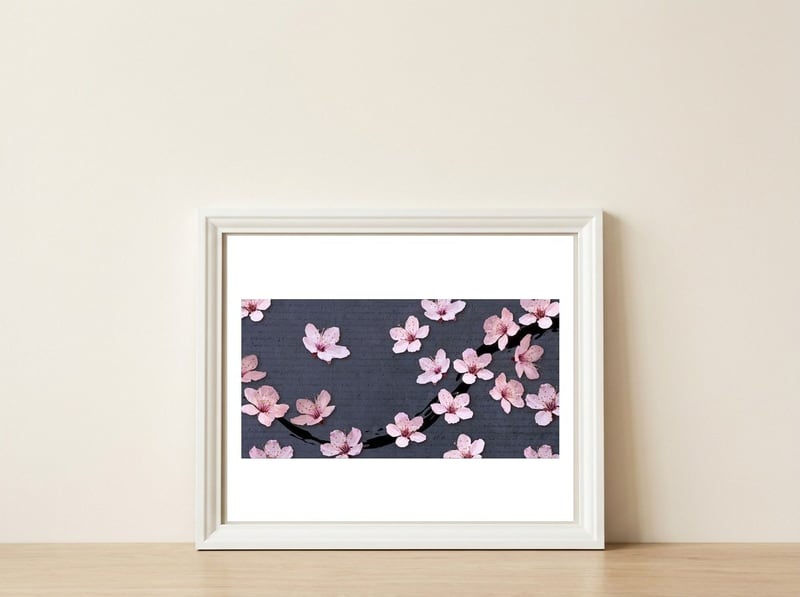 Triangulated Cherry Blossoms — framed, leaning against the wall