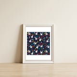 Cute Alpaca Pattern with Cacti, Stars and Crystals — framed, leaning against the wall thumbnail
