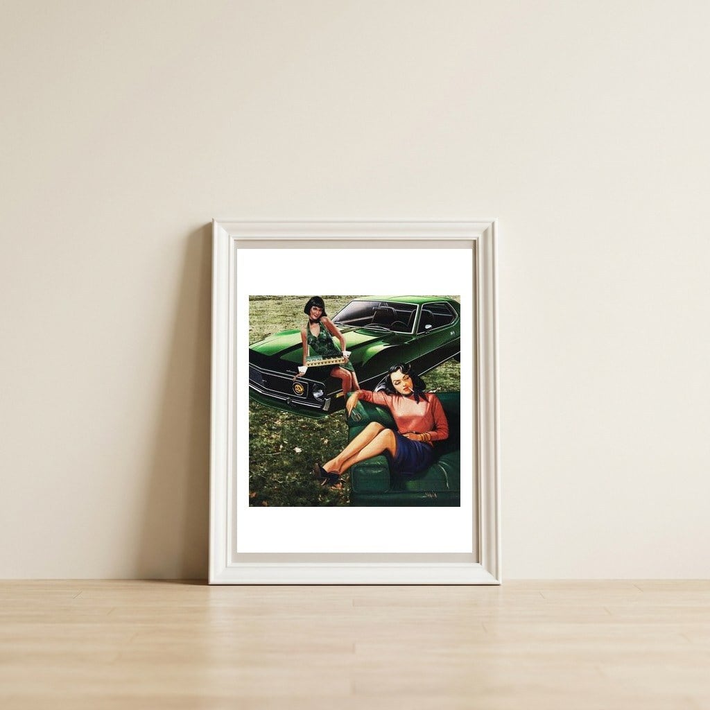 Green — framed, leaning against the wall