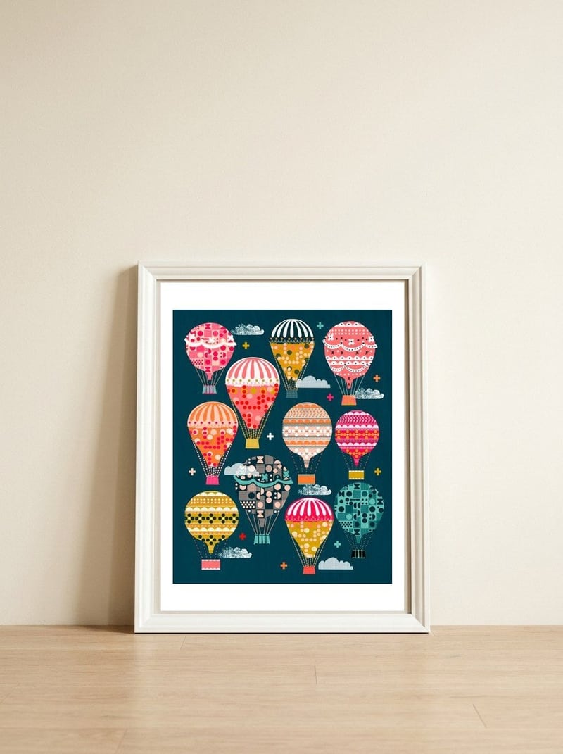 Hot Air Balloons — framed, leaning against the wall