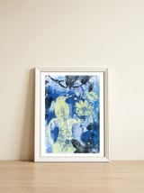 Bird-linoprint — framed, leaning against the wall thumbnail