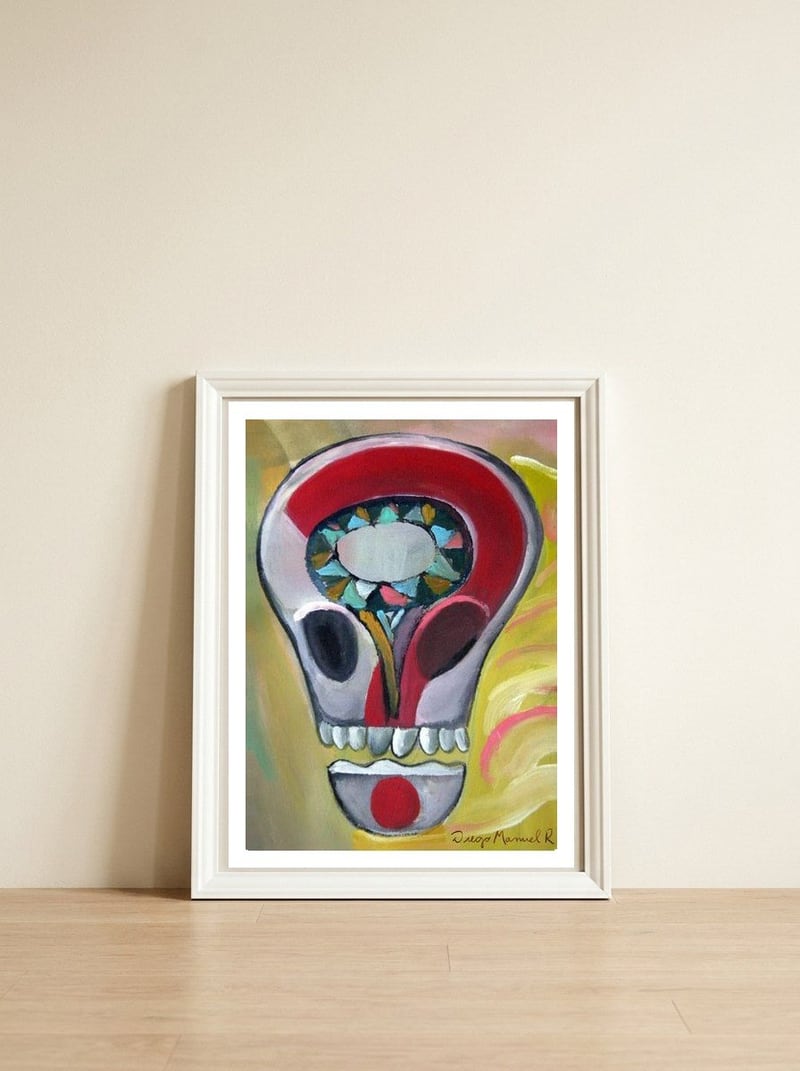 Calavera 3 — framed, leaning against the wall