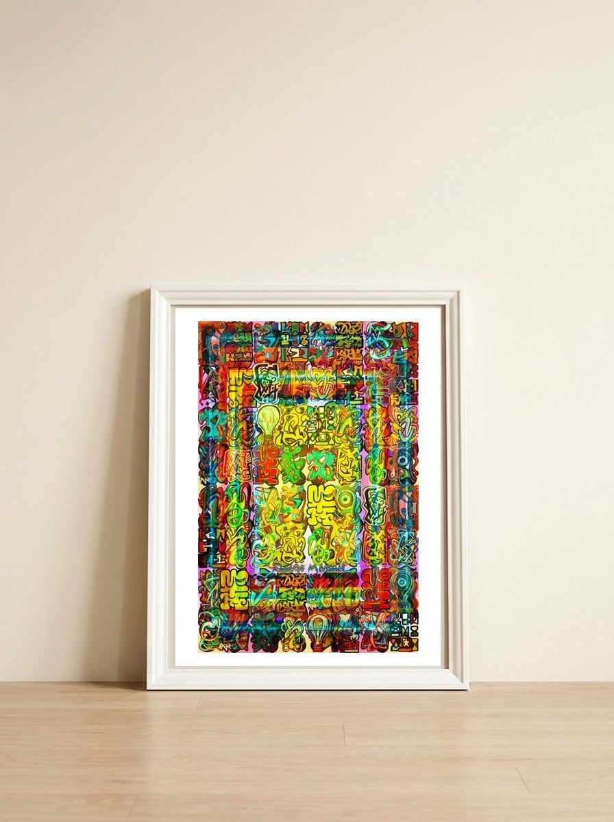 Graffiti Digital 2022 327 — framed, leaning against the wall