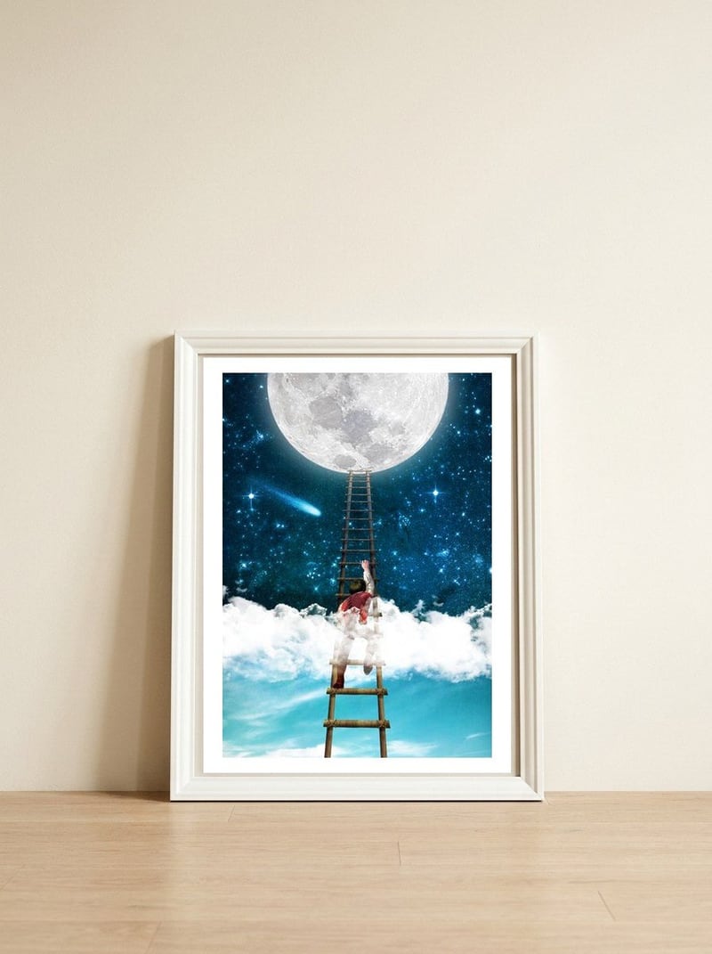 Reach For The Moon — framed, leaning against the wall