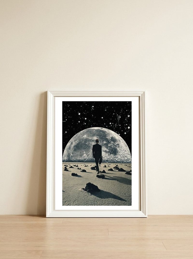 To The Moon — framed, leaning against the wall