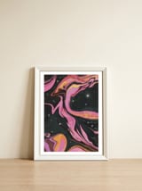 Marble Pink Comic Vortex — framed, leaning against the wall thumbnail