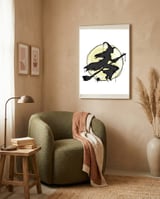 Witch on her broom sketch framed in a tender room thumbnail