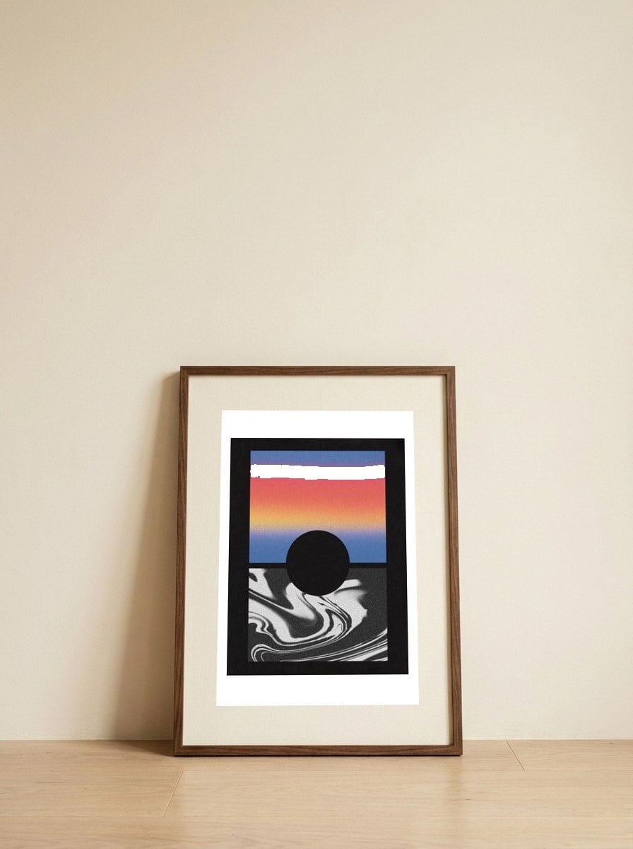 Impossible Sunset — framed, leaning against the wall