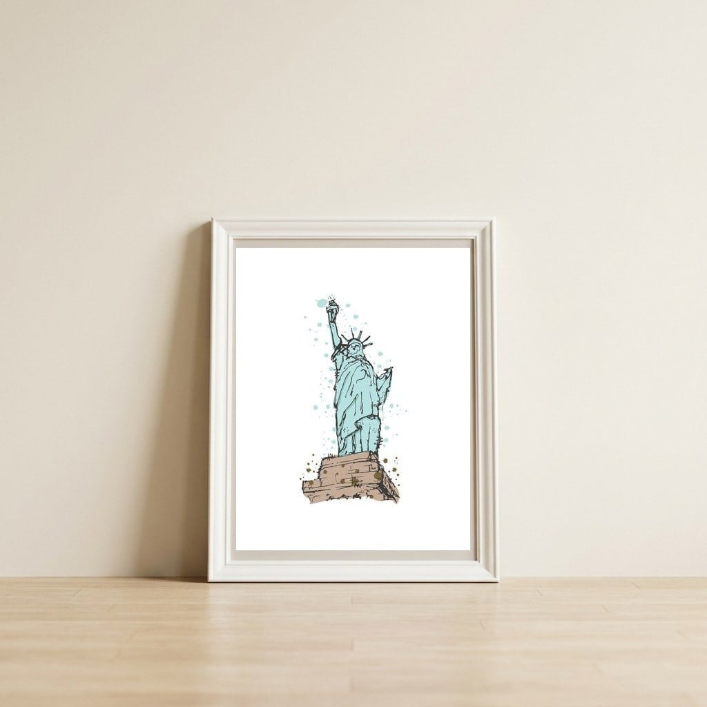 Statue of Liberty Sketch — framed, leaning against the wall