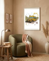 Abandoned school bus sketch framed in a tender room thumbnail