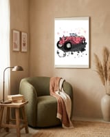 Vintage pink car sketch framed in a tender room thumbnail