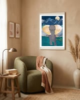 Elephant by the moonlit mountains framed in a tender room thumbnail