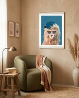 Skater Lion Portrait Blue framed in a tender room thumbnail