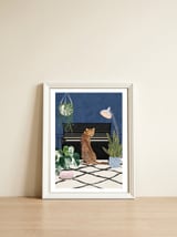 Cheetah playing the piano — framed, leaning against the wall thumbnail