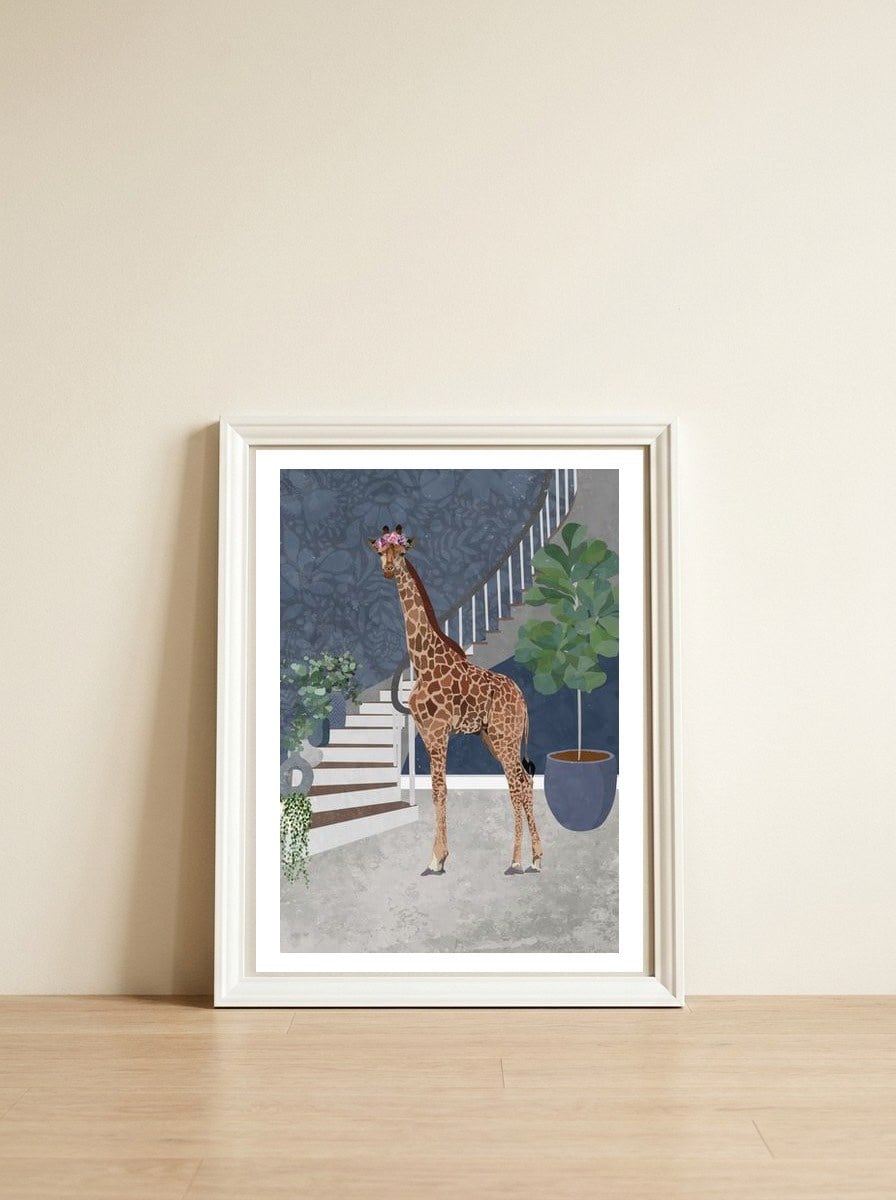 Giraffe in a Victorian House — framed, leaning against the wall