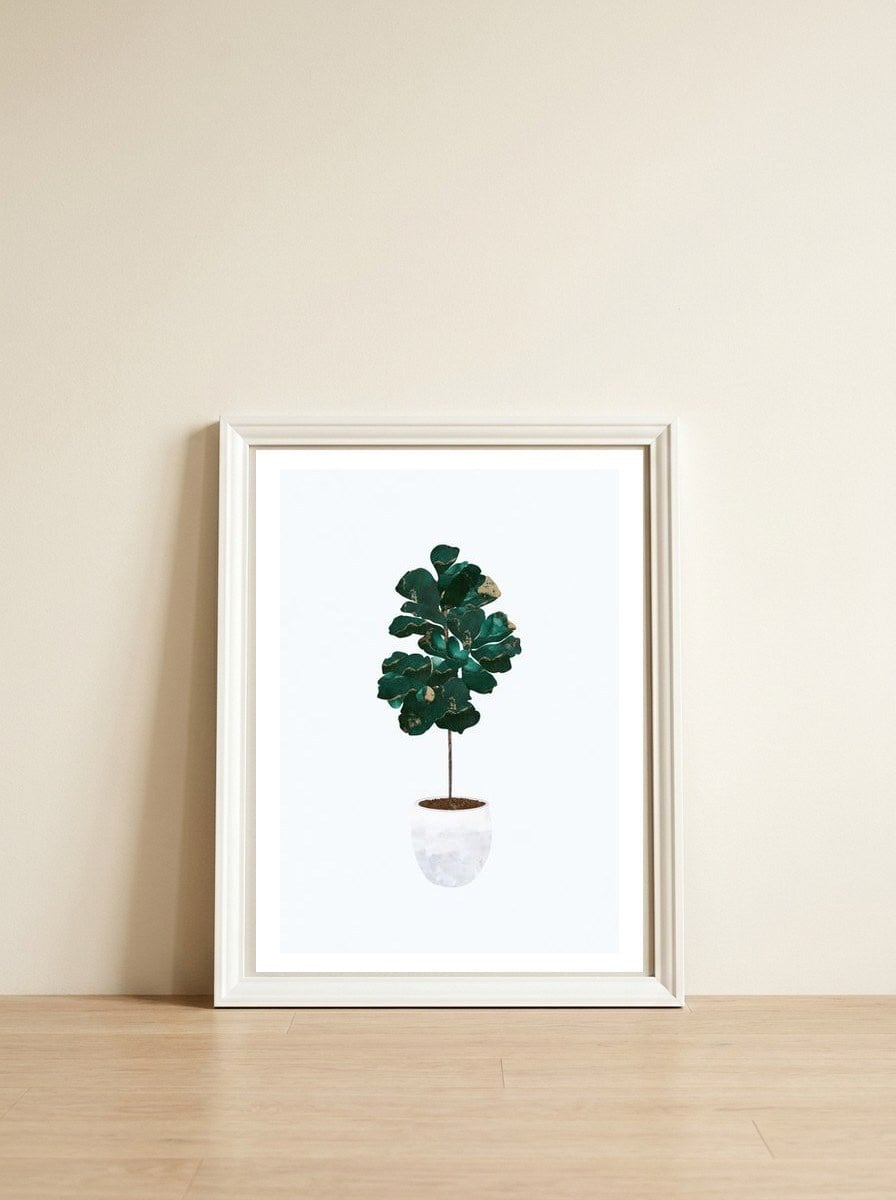 FIddle Leaf Fig gold and green — framed, leaning against the wall