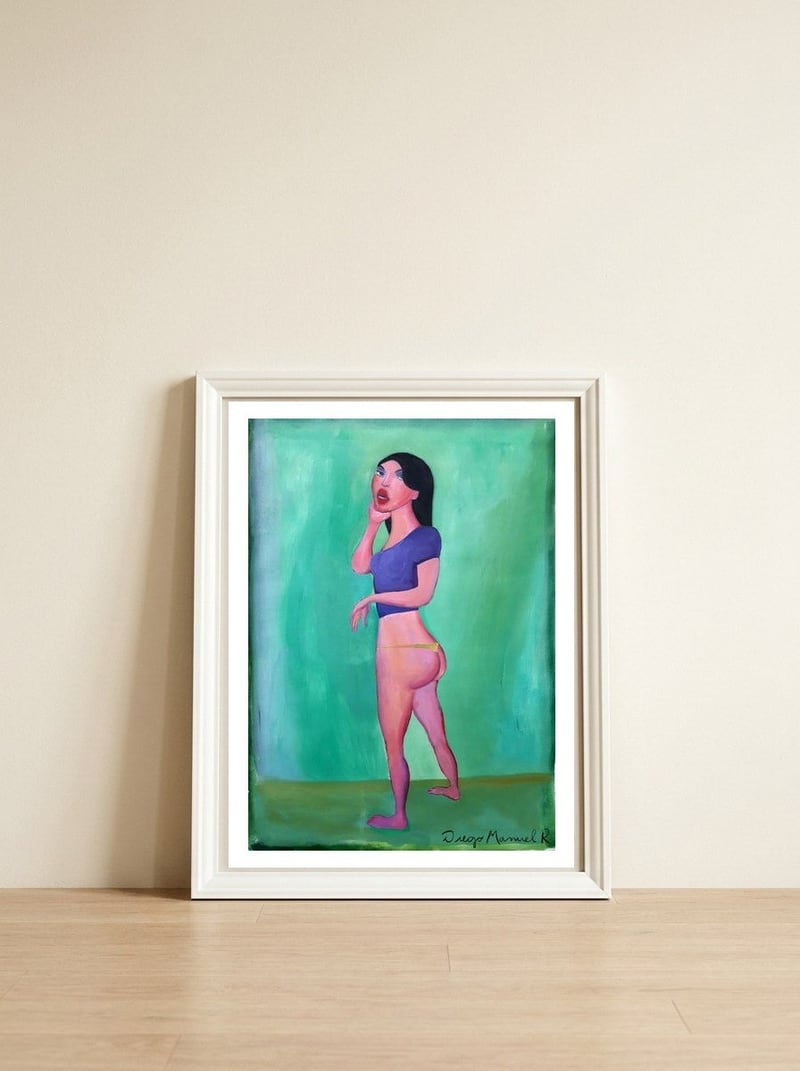 chica II — framed, leaning against the wall