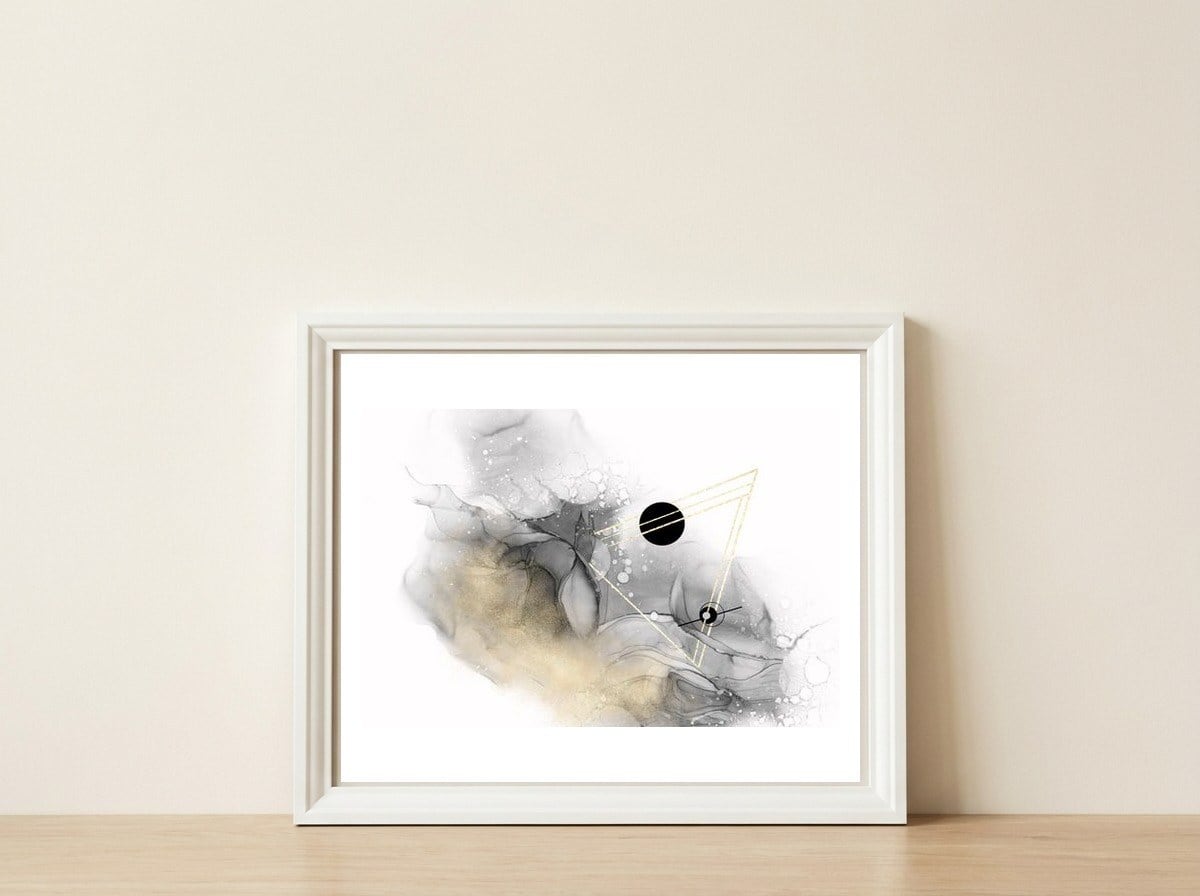 ALCOHOL INK Lightness — framed, leaning against the wall