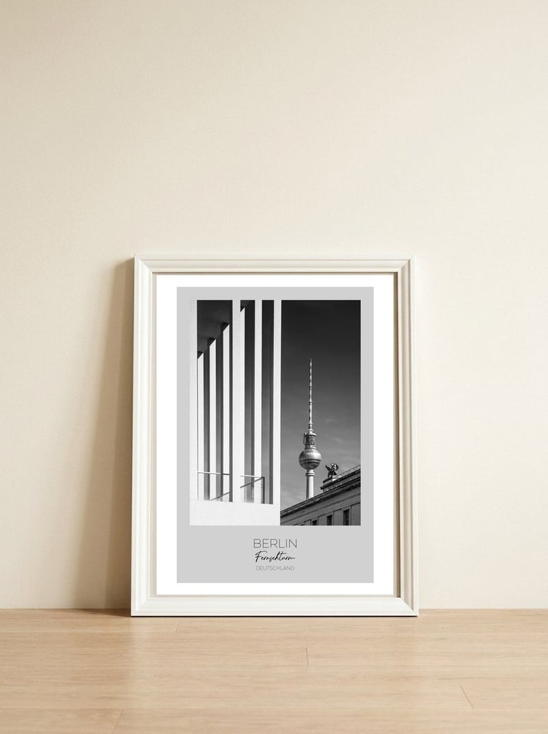In focus: BERLIN Television Tower & Museum Island — framed, leaning against the wall