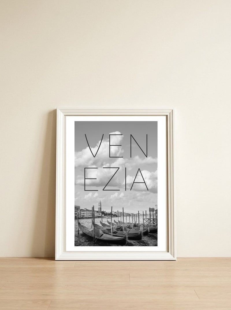 VENICE Grand Canal and St Mark's Campanile | Text & Skyline — framed, leaning against the wall
