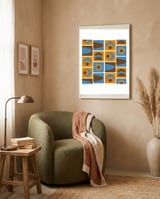 70s Cube Geo Orange Blue  framed in a tender room thumbnail