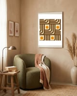 70s Curve Lines Brown Orange  framed in a tender room thumbnail