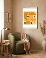 70s Curve Lines Orange Brown  framed in a tender room thumbnail