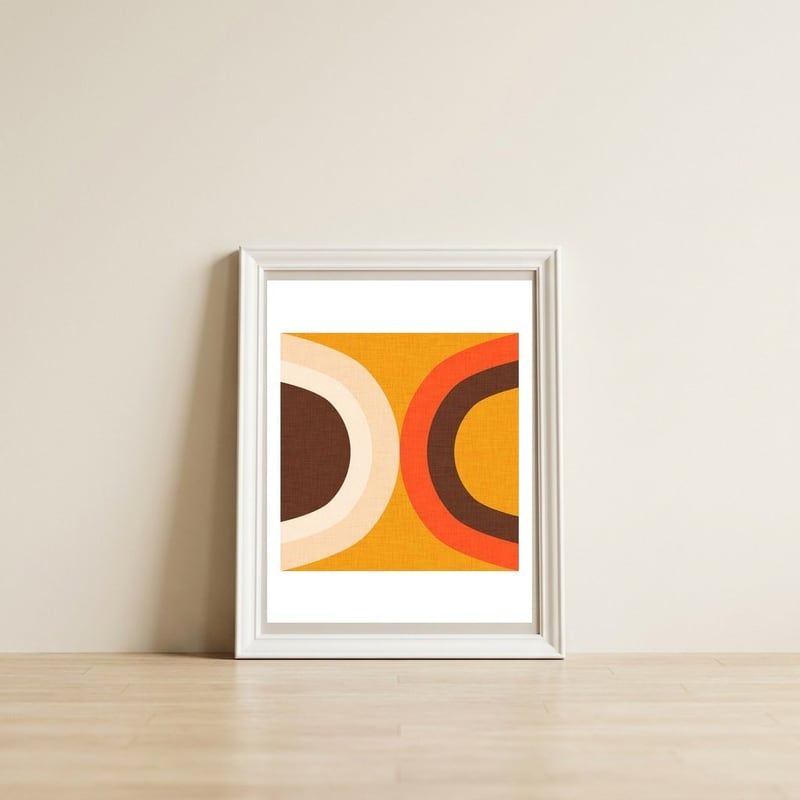 Classic Mid Mod Dot Yellow — framed, leaning against the wall